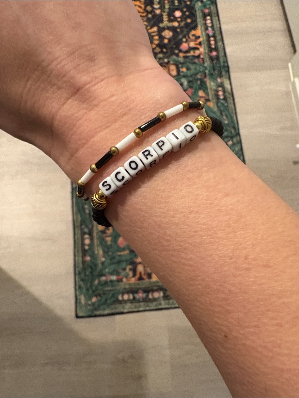 SCORPIO Beaded Bracelet Set in Black, White & Gold - Zodiac Statement